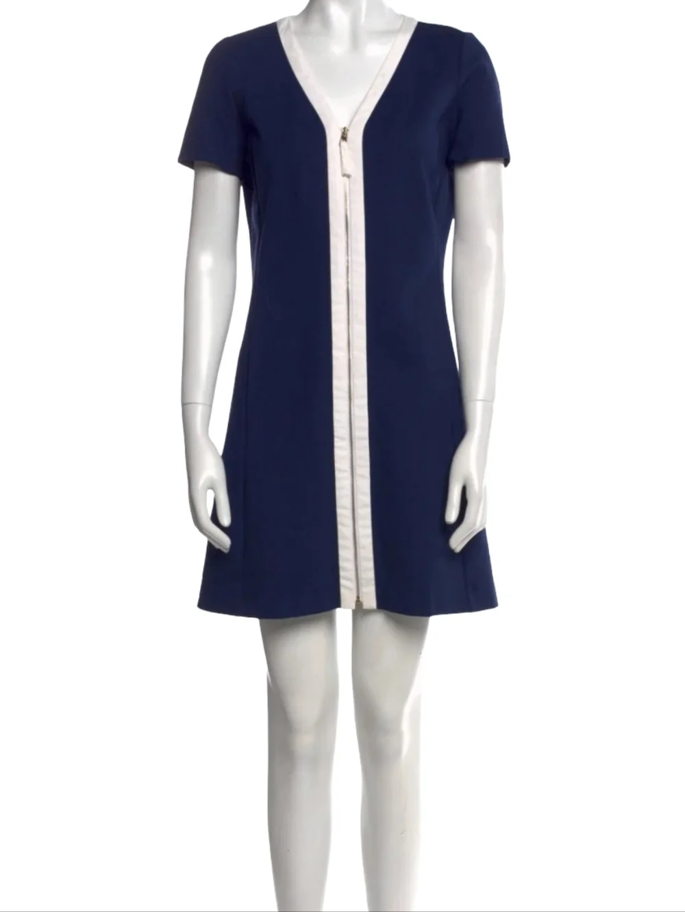 TORY BURCH KIMBERLY ZIP-FRONT DRESS IN NAVY SEA size XS